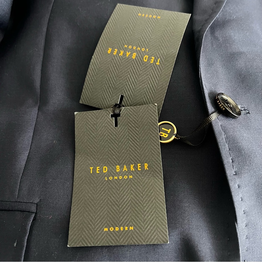 Men’s Two Button Suit Jacket Top Stitched Lapels Ted Baker London Blue Size 42L - Picture 6 of 10